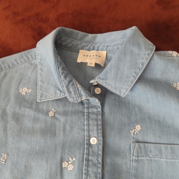 sezane rue saint fiacre denim button up floral embroidered sz 36 us 4 - Picture 4 of 6